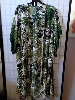 Attitudes by Renee Olive & White Tropical High-low Kimono/Cover-up